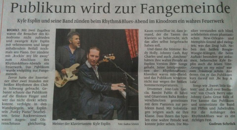 Newspaper article about Kyle Esplin's performance